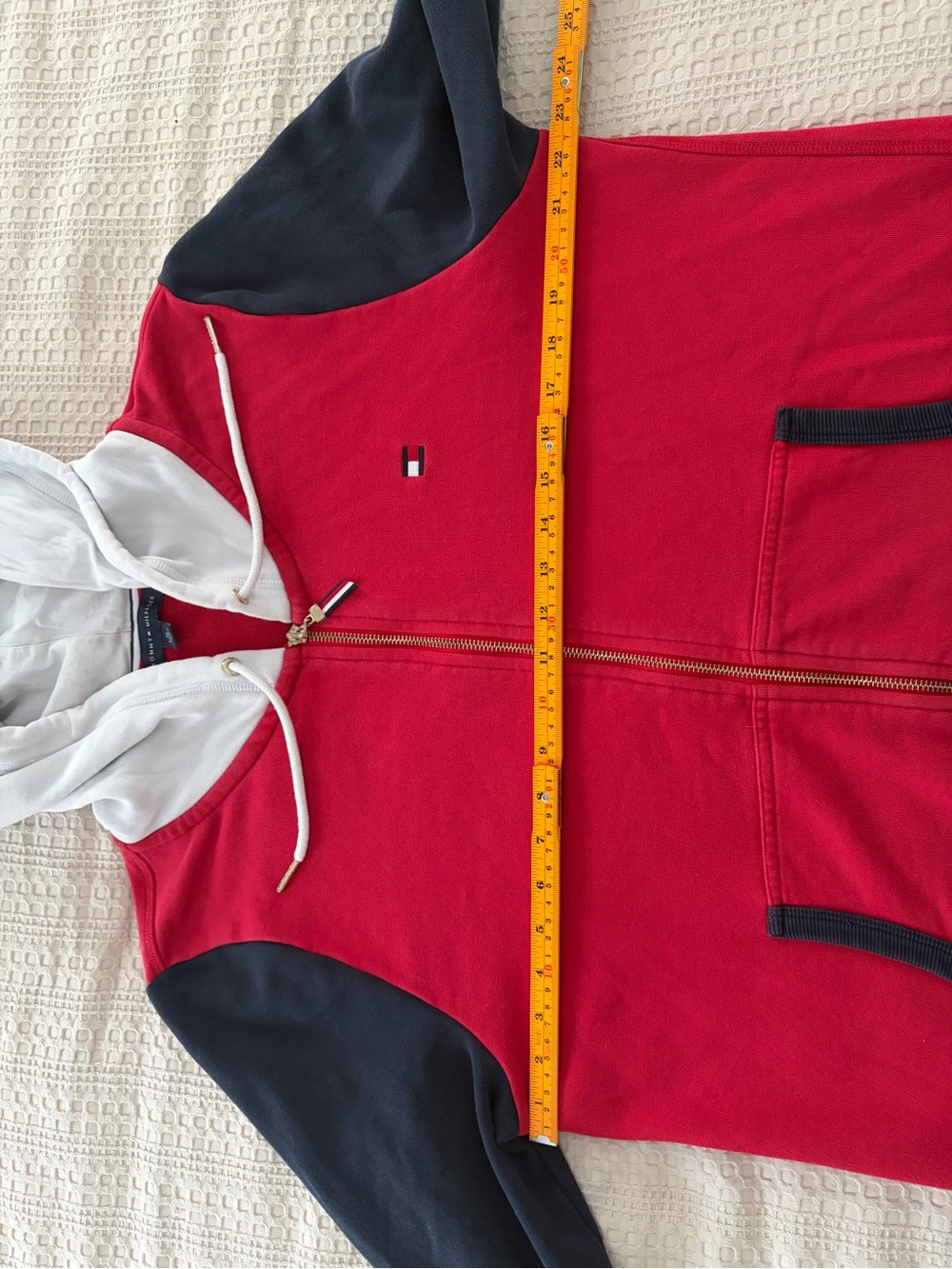 Tommy Hilfiger Retro Colorblock French Terry Red Navy Zip-Up Hoodie XL Preppy - Picture 8 of 11